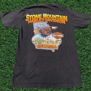 Retro Harley Davidson Stone Mountain, GA Rebel Biker Black Cotton Tee Small